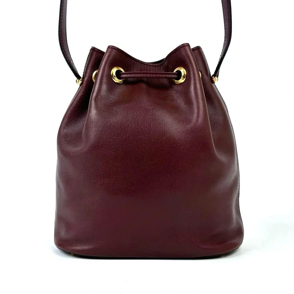 CARTIER Ox Blood Burgundy Rouge Leather Drawstring Bucket Bag -VINTAGE OLD MONEY - Picture 7 of 8